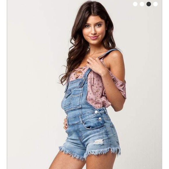 distressed overalls shorts